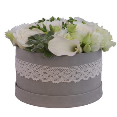 Florarie online - livrare flori - cutie flori - aranjament trandafiri albi